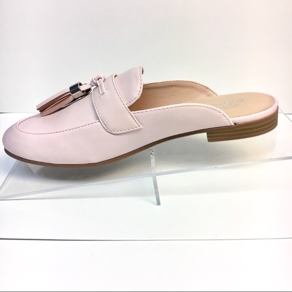 Blush Pink Tassel Mules In Faux Leather - Picture 3 of 8